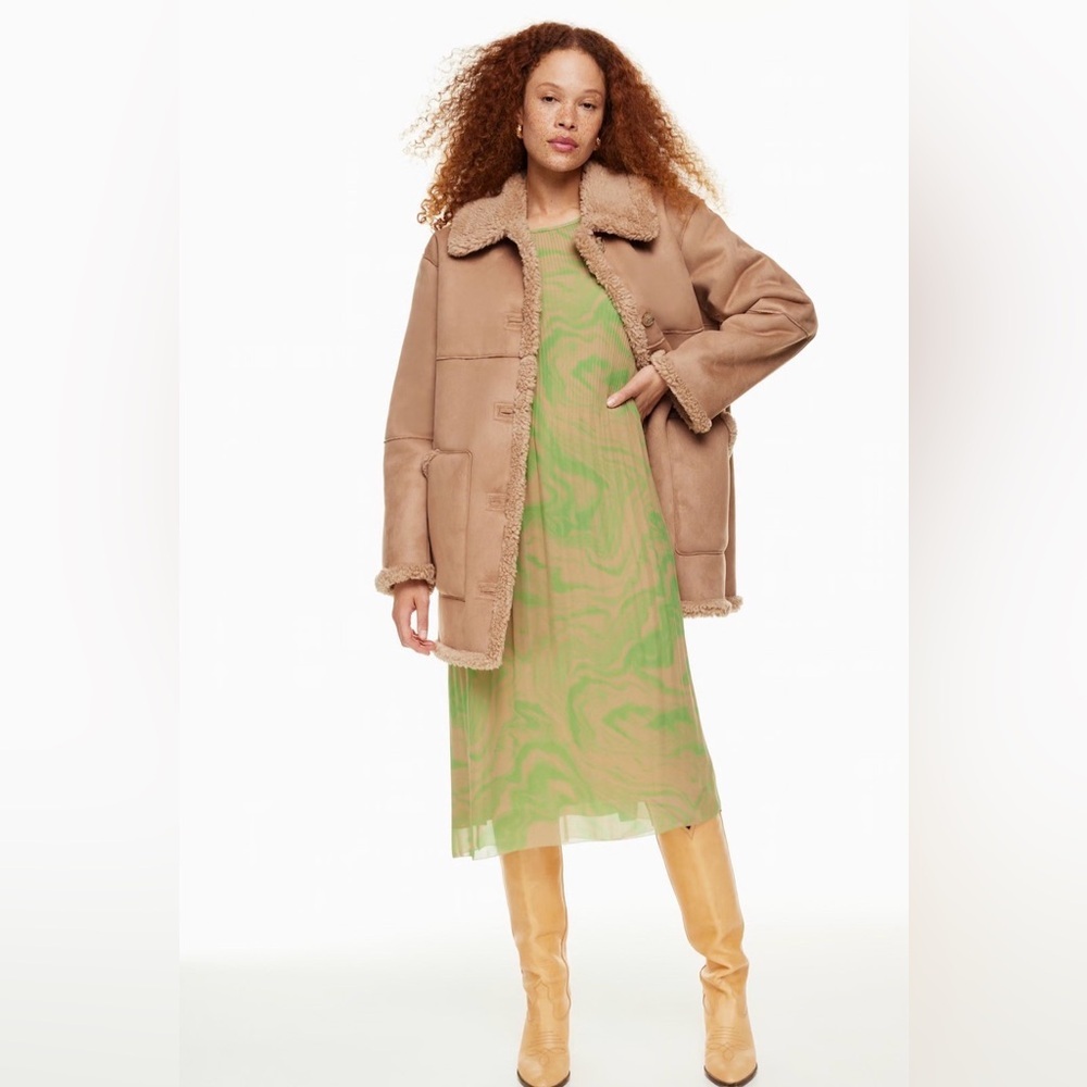 Wilfred daydreamer midi dress in green tan color print, Aritizia, size M - Picture 2 of 13